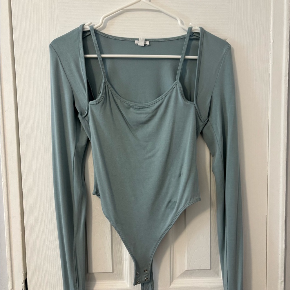 Garage Long Sleeve Bodysuit in Soft Teal